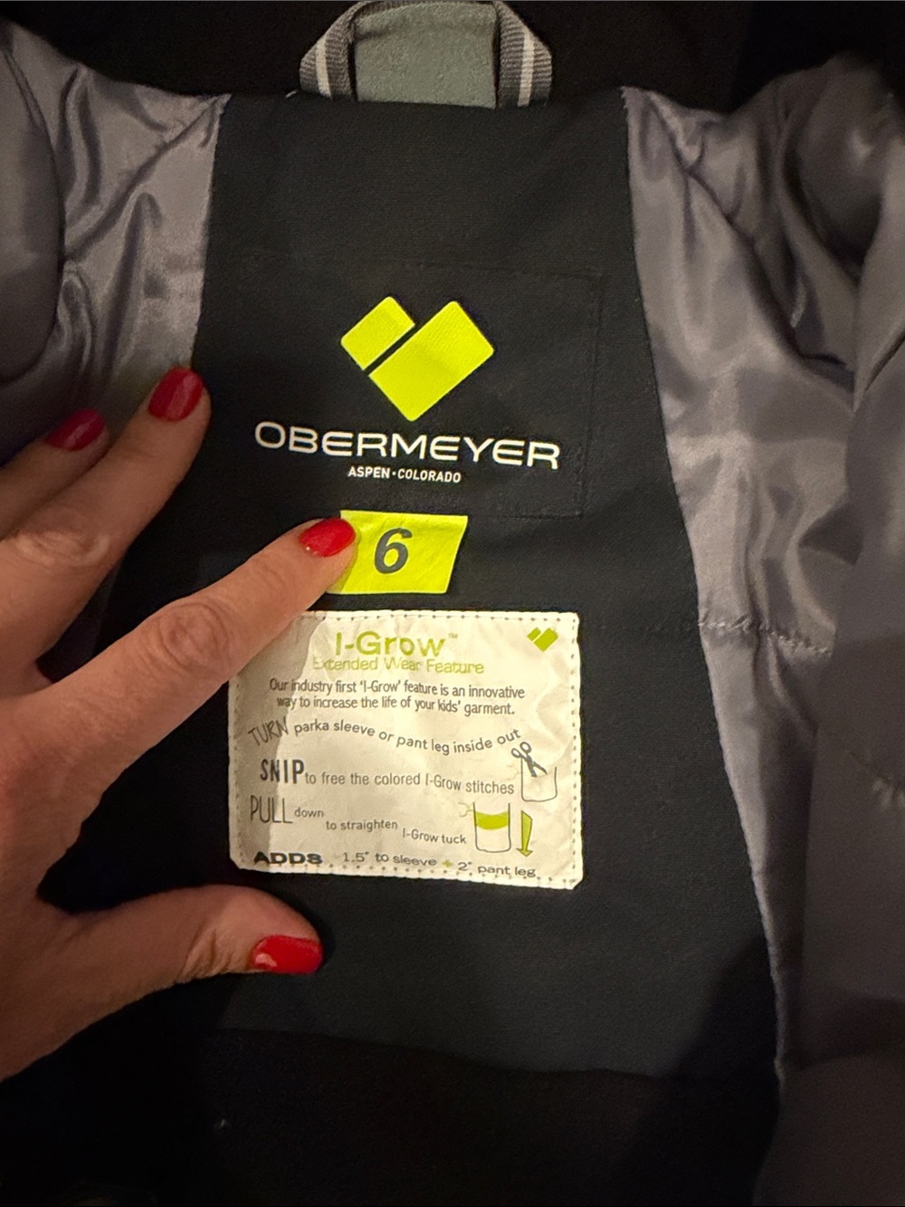 Obermeyer Black & Gray Kids Puffer Jacket with Lime Accents - Picture 2 of 3